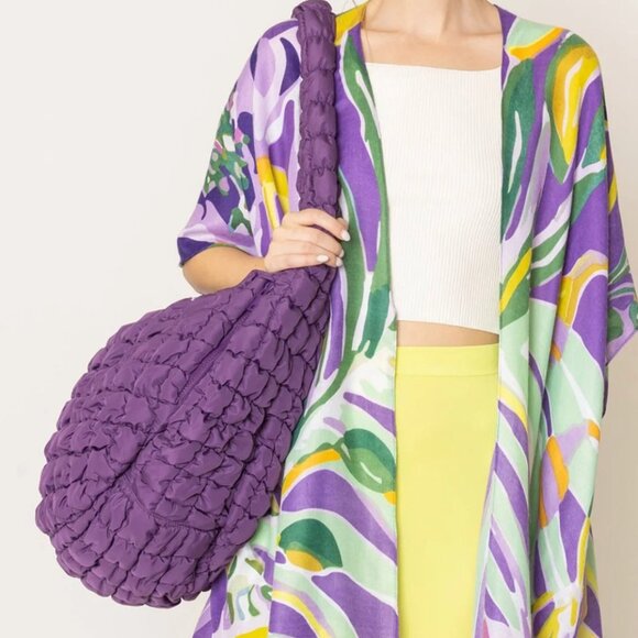 NWT Purple Cora Quilted Puffer Tote Bag | Lightweight Shoulder Bag Everyday - Picture 1 of 4